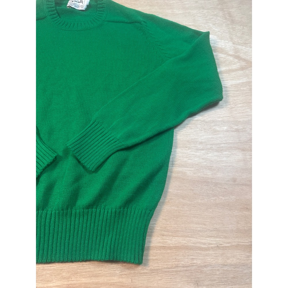 Society Crewneck Sweater Womens M Green Excellent Vintage Ribbed Knit Raglan - Picture 3 of 7
